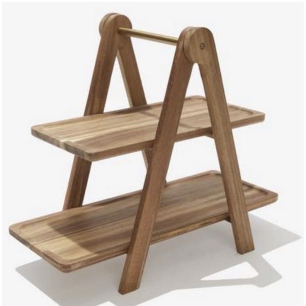 Macy Blackwell x Short Stories Wood Tiered App Tray Acacia 2-Tier Serving Stand